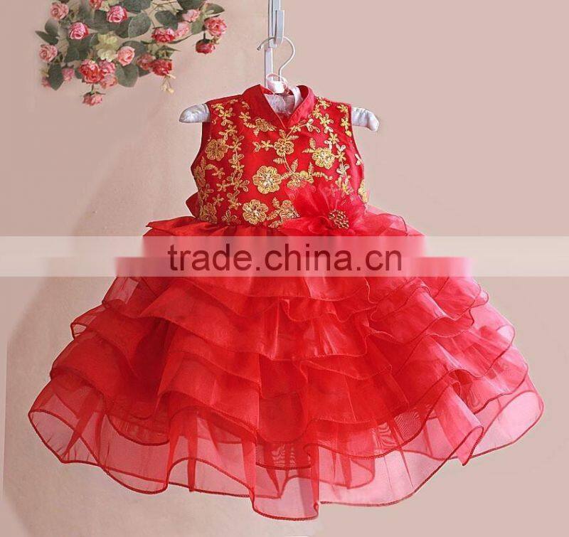 2016 Chinese flower pattern new year lace party flower baby girl dress for 2-8years girl
