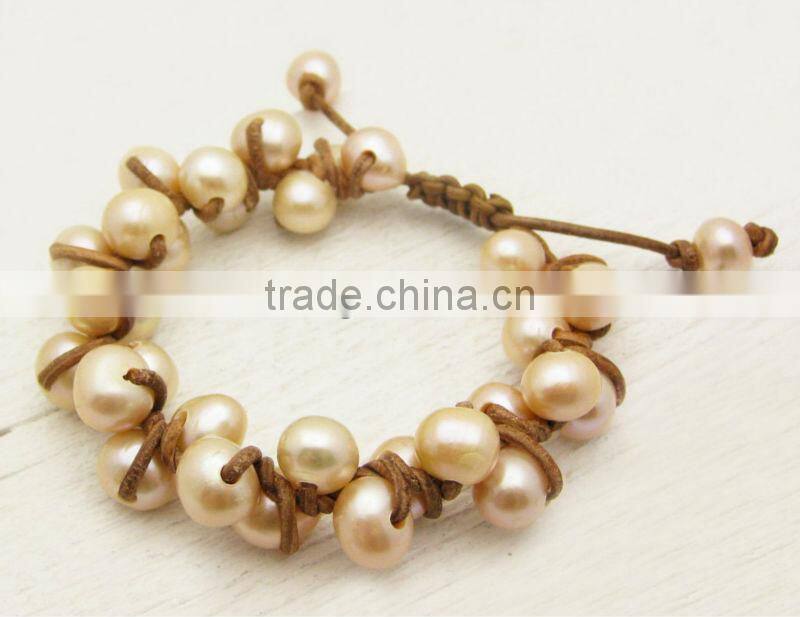 leather knotted bracelet with pearl and birthstone, friendship bracelet, wrap bracelet, bead charm leather bracelet