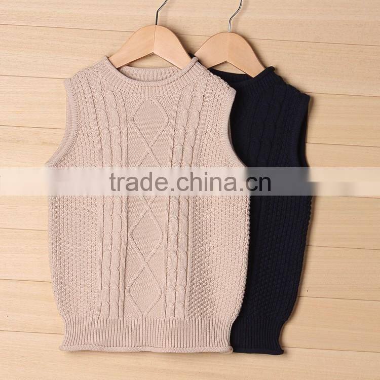 Fashionable solid color toddler knitted clothing kids cable sweater vest