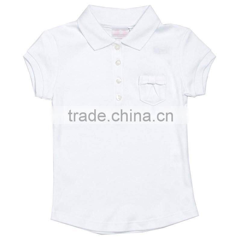 Toddler Girl School Uniform Short Sleeve Polo Shirt with Bow Pocket