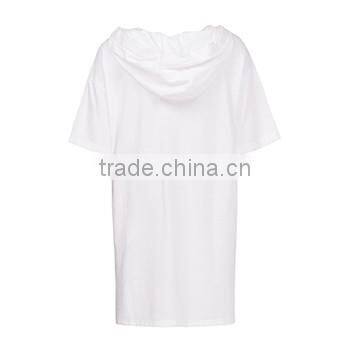 Custom Womens Short Sleeve Printing Casual Oversize Longline Hooded T Shirts hip hop