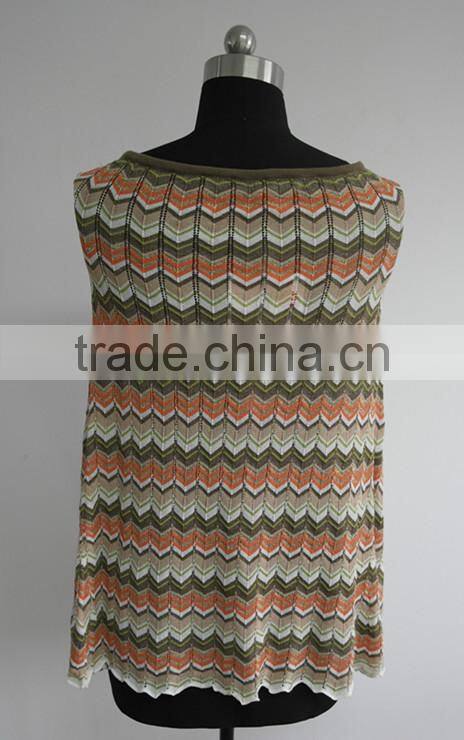 Fashion ladies stripe knitted 12gg poncho sweater