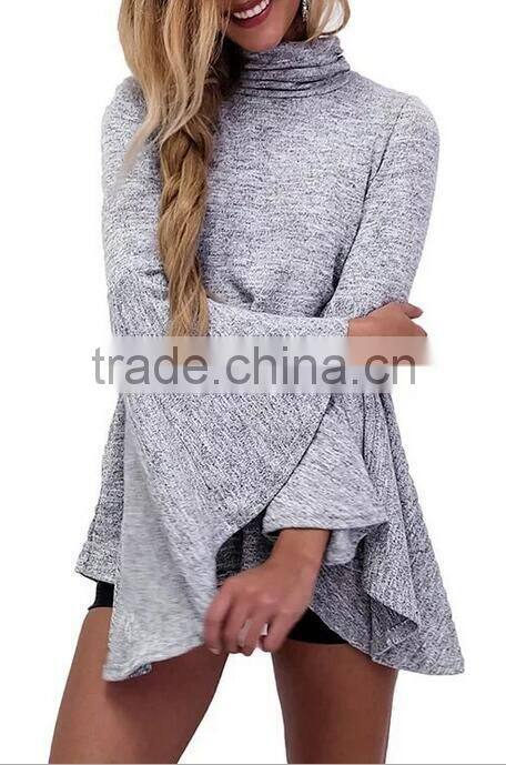 Runwaylover EY2346B New Style 2017 Ladies Fashion Flare Sleeve Knitted Turtleneck Blouse