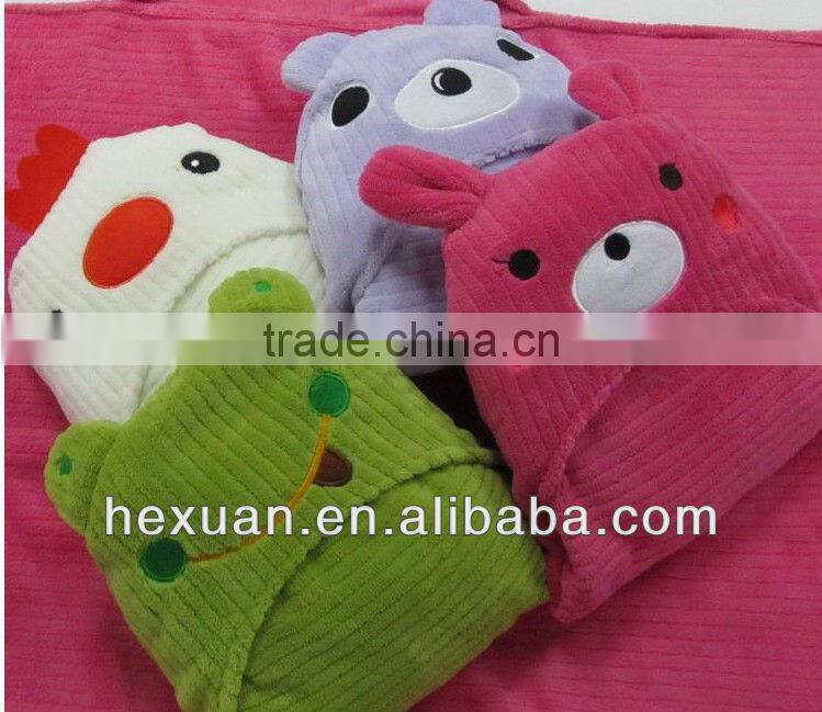 printed coral fleece baby robe with ears and animal