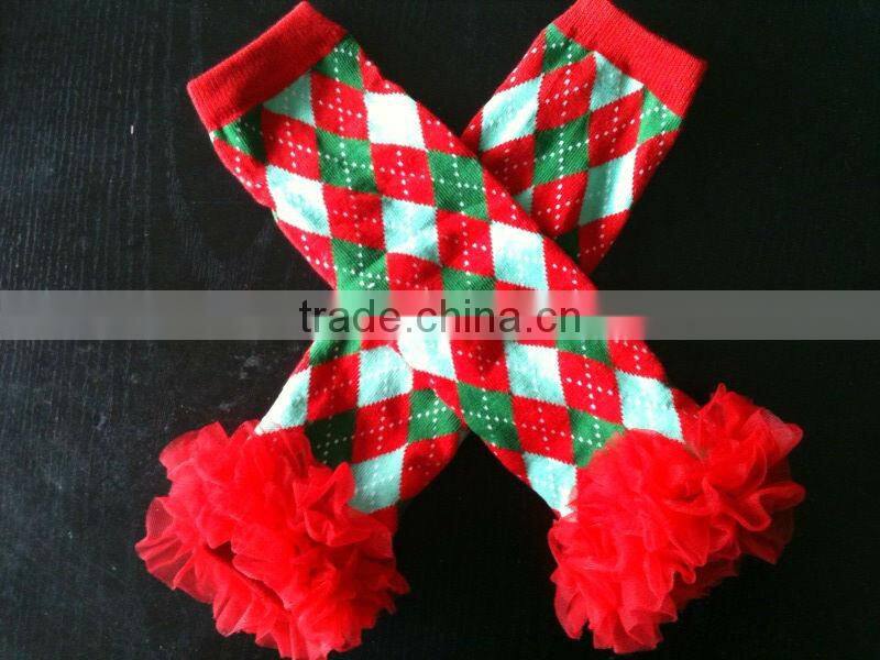 Christmas X-mas xmas baby girls leg warmers with chiffon ruffle baby leg warmer,legging