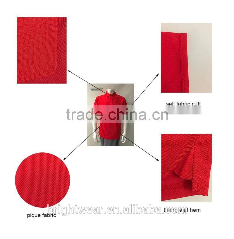 Hot sale mens red plain polyester 3 buttons closure pique short sleeve polo shirt