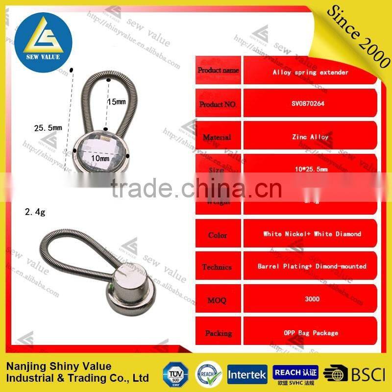 Manufacturer directly supply metal button extenders with beautiful decoration diamond in individual package