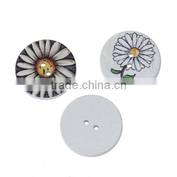 Wood Sewing Buttons Scrapbooking 2 Holes Round At Random Flower Pattern 20mm Dia