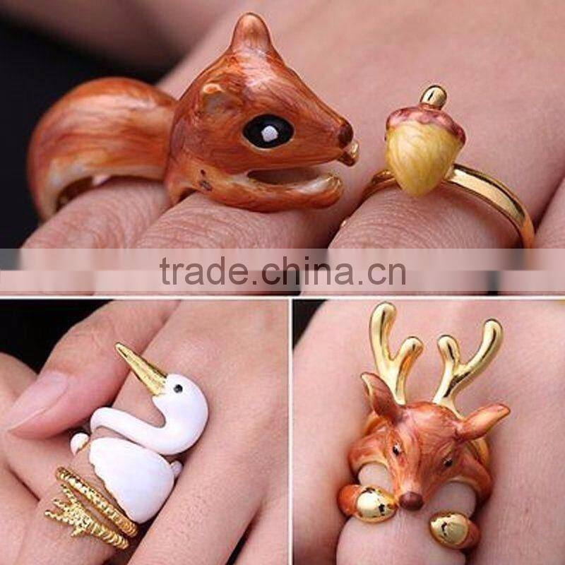 3Pcs Super Cute Animal Ring Adjustable Finger Wrap Stack Rings Cute Squirrel Open Joint Knuckle Nail Ring Set