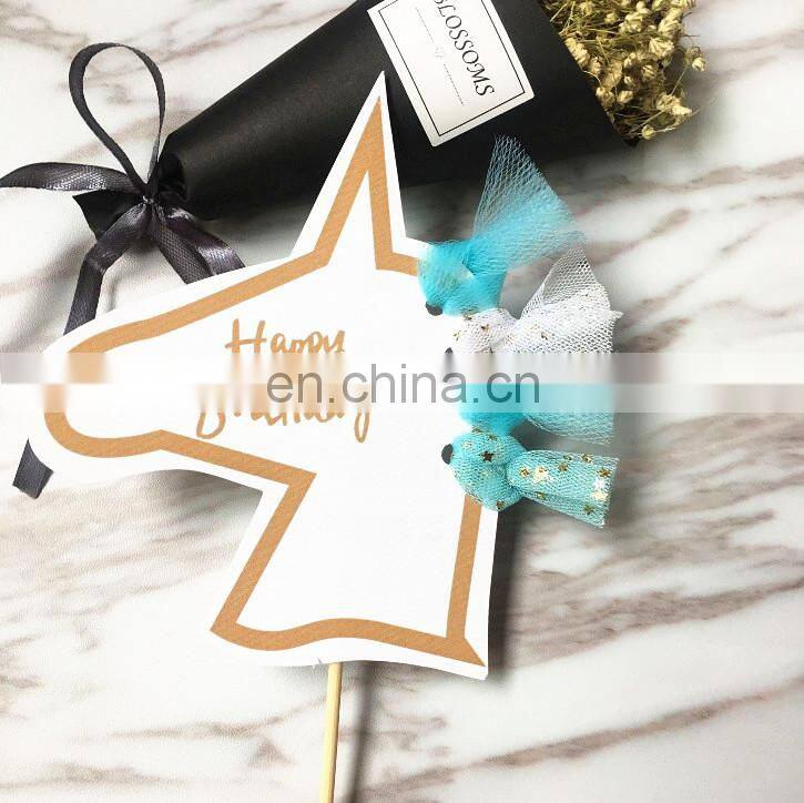 Hot Sale Blue Unicorns Happy Birthday Cake Banner Unicorn Party