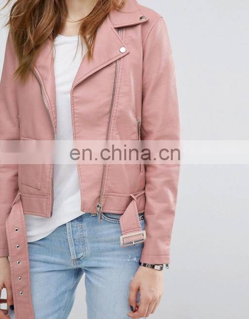 High quality fashion long sleeve zipper latest design women PU leather jacket