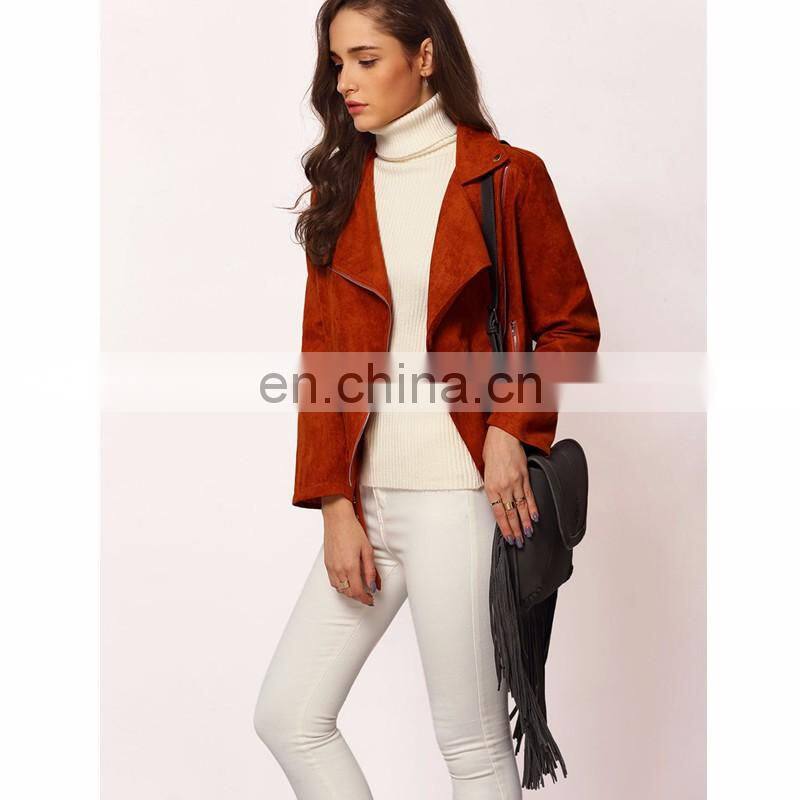 latest brown long sleeve flight lapel jacket