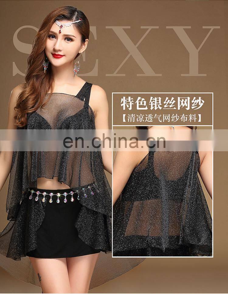 T-5162 Hot sexy shiny fabric stage belly dance costume tank top and skirt suit