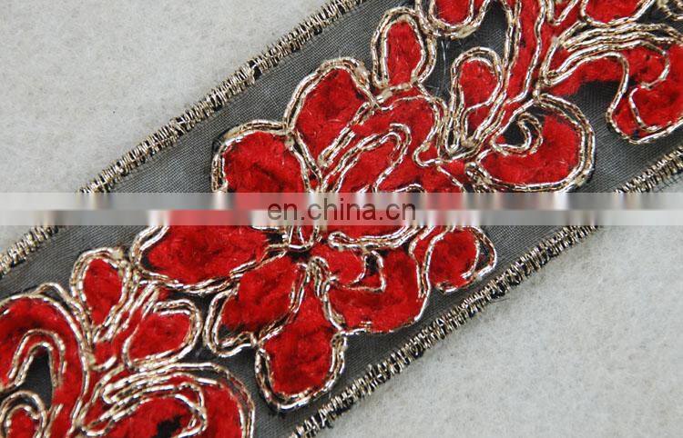 New Products red lint flower with gold lurex voile trim