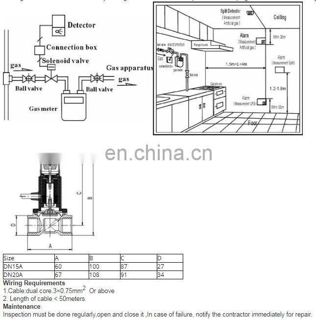 DN15 manual reset 1/2" / hose to hose / Aluminum alloy gas emergency shut off solenoid valves home Gas Leak Detector alarm DC9V