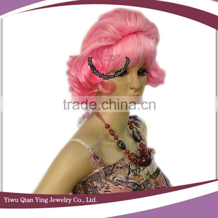 long short curly pink party wigs
