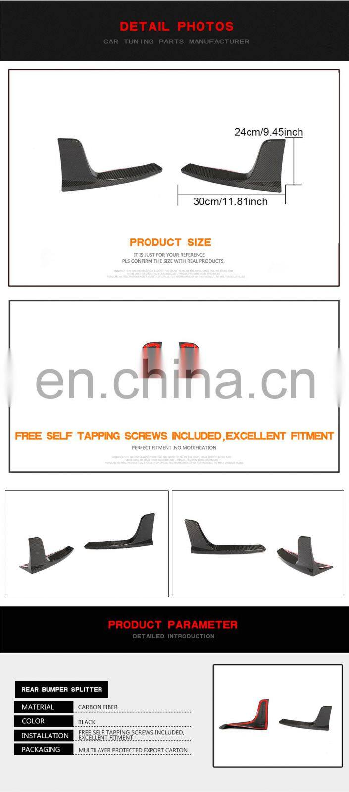 Carbon Fiber Rear Bumper Splitter for Tesla Model 3 Sedan 4-Door 2016-2019