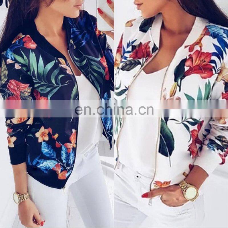 Spring and autumn women's new fashion slim floral zipper baseball jacket