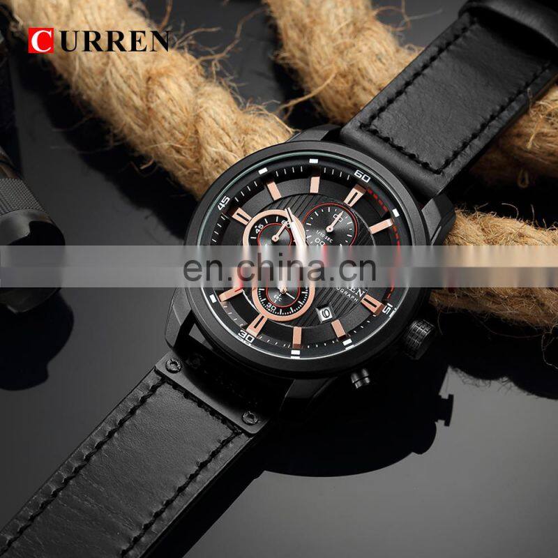 CURREN 8291 Men's Watches Quartz Movement Fashion&Casual Auto Date Leather Band Watches
