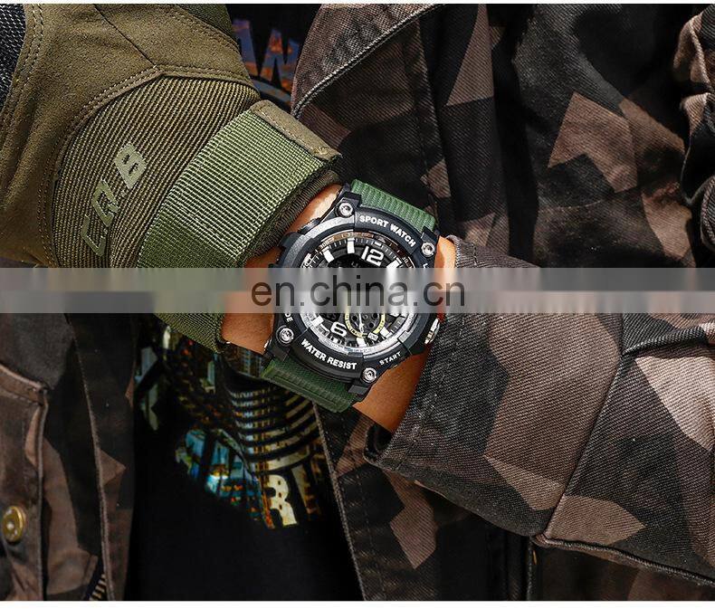 Sanda 3036 Military Dual Display Men Wrist Watches LED Alarm Water Resist Resin Sports Led Digital Military Watch