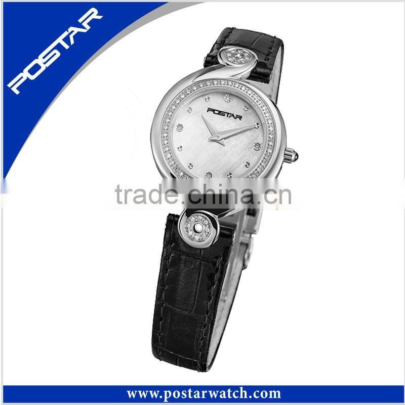 Fashion Pendant Bracelet Diamond Rhinestone Lady Dress Leather Wrist Watch