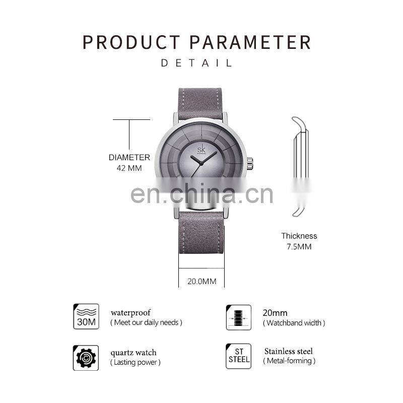 SHENGKE Dropshipping Men Blue Gray Black Leather Watches Luxury Male Sport Rome Watches Gift Christmas