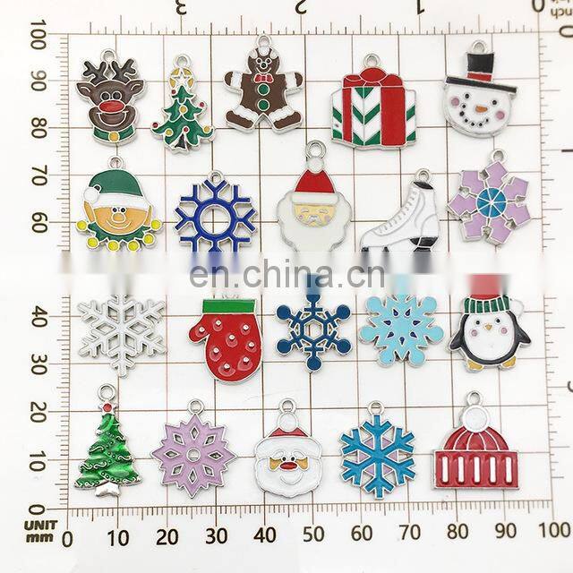 20Pcs/Set New Christmas Charms Pendants Enamel Bracelet Party Home Metal Craft Decoration Tree Hanging DIY Jewelry Accessories