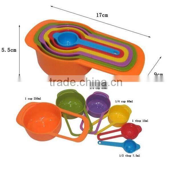Amazon supply FDA approved rainbow plastic powder carved measuring spoons and cups set of 6pcs 138g ABS measuring spoons