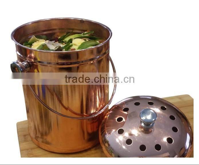 1 gallon Copper Countertop Compost Bin Crock Container for Indoor Kitchen Use - Copper Coated Stainless Steel 1 Gallon - BONUS I