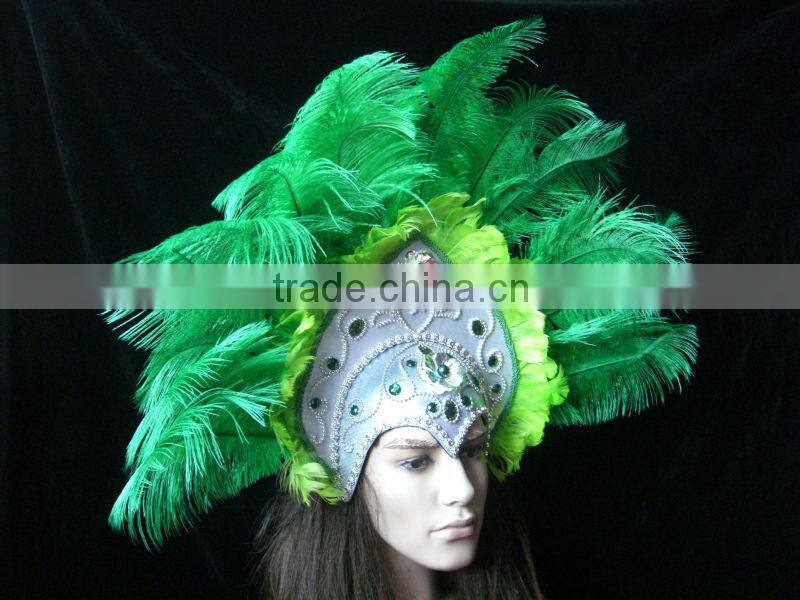 Carnival Headdress Hand Painted(blue Color)Female Headdress With Feather