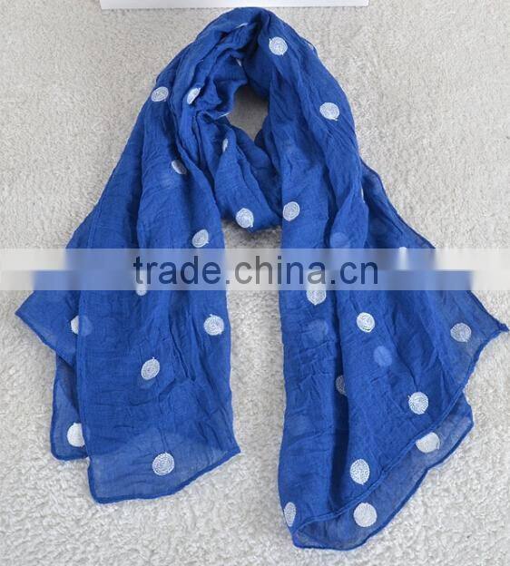 Fashion Spring Summer Dot Embrodiery Wide Cotton Custom Scarf