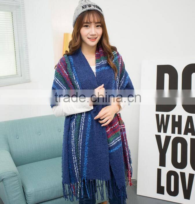 Winter Korean Lady Fashion Tassel Acrylic Plaid Cashmere Scarf Shawl