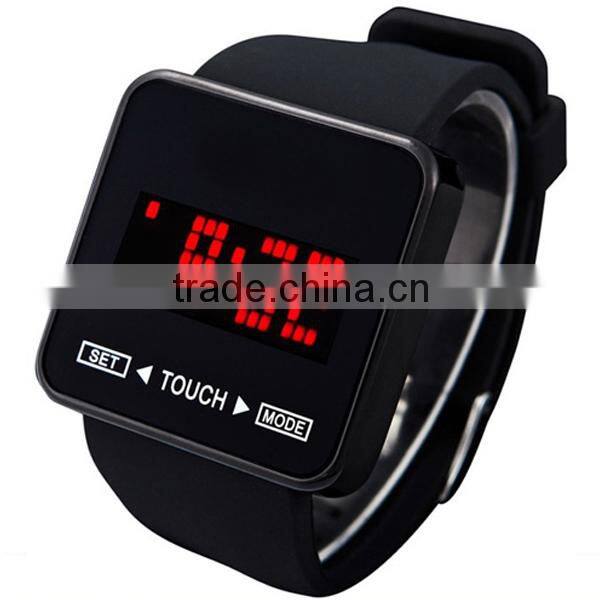 New arrival leather band red touch led light up watches