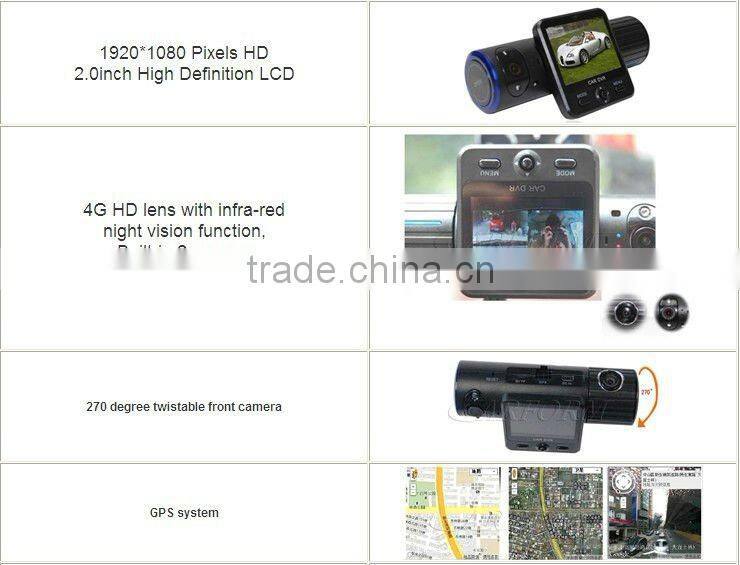4G hd lens car dvr 2ch