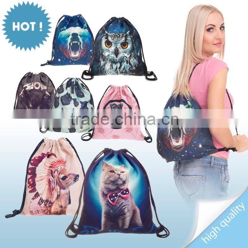 High Quality 3D Printed Cats Denim Duffel Drawstring Bag for Shoes