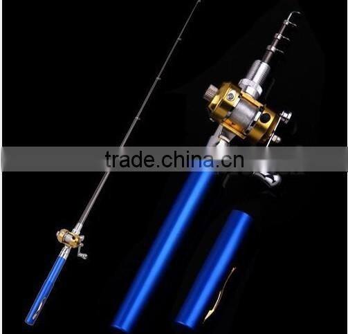 Golden Vara De Pesca Mini Aluminum Pocket Pen Fishing Rod Pole + Reel Sea Fishing Rods Tackle Tool