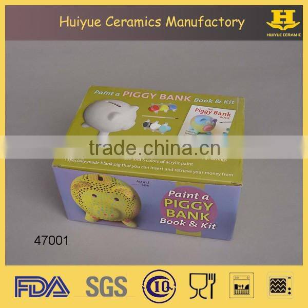 Wholesale animal printing color custom money box, piggy bank diy ceramic paint set painting toys