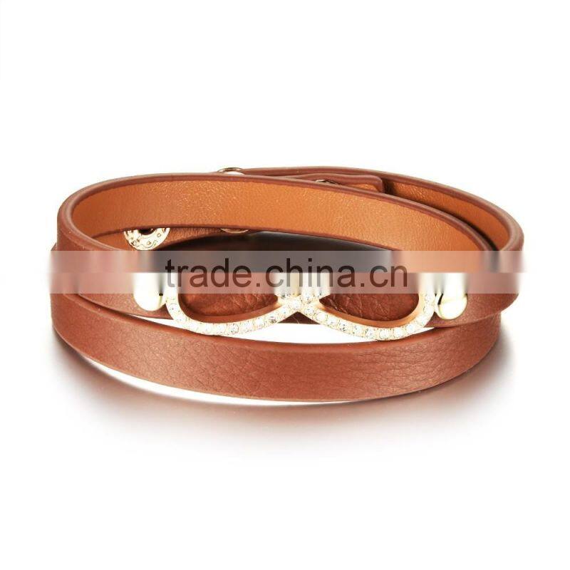 promotional items for 2016 double layers brown genuine leather bow and arrow bracelet with infinity