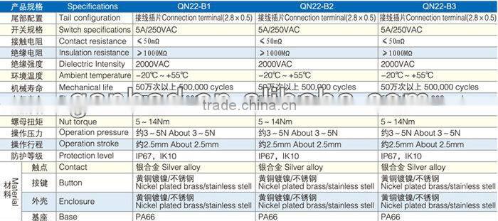 IP67 high flush 22mm push button switch