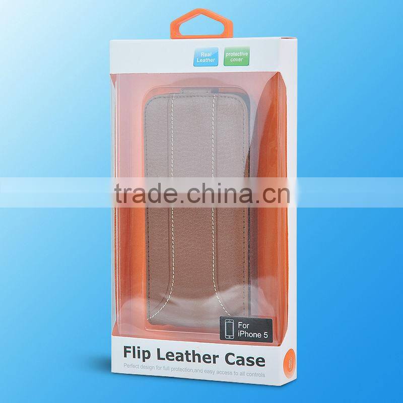 for iPhone 5 brown color real leather flip Case