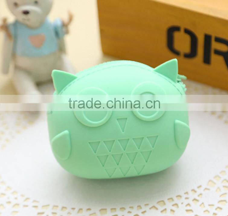 2015 Factory direct owl shape silicone rubber zipper coin money pochi pouch purse