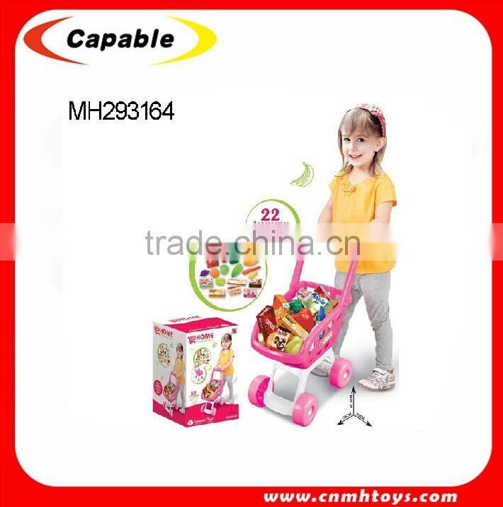 kids shopping trolley cart with food set plastic shopping cart
