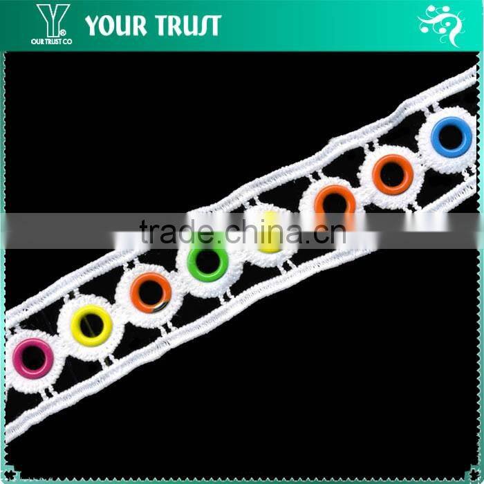 Gold Flat 10MM Colorful Grommet Eyelet Black Polyester Dot Lace Trimming