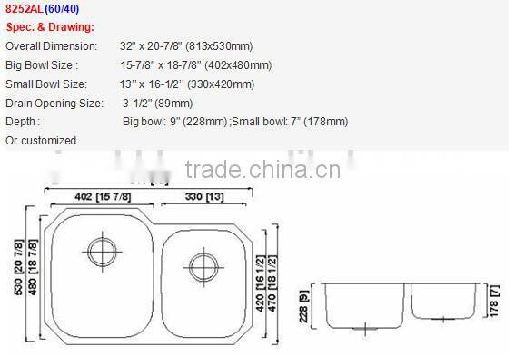 Jiangmen Manufacturer Undermount Stainless Steel Utility Vessel Sink 8252AL