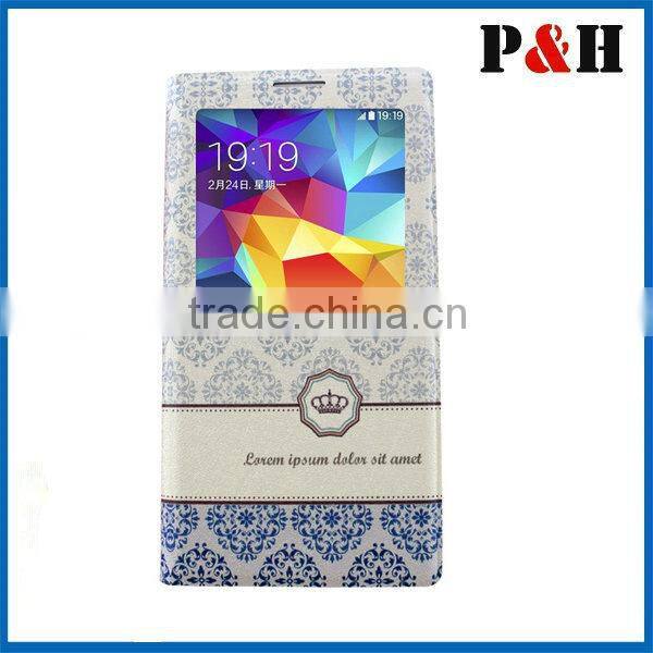 Window Touch Protective Leather Case for Galaxy S5, Side Flip PC+PU Leather Protective Case for Samsung Galaxy S5