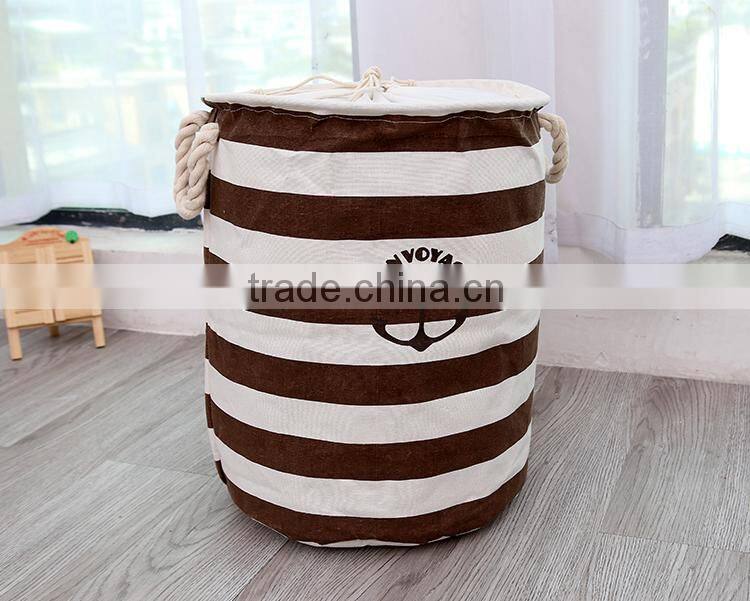 2015 new Zakka stripe The beam port Linen Multi-function Handle Stackable storage barrel Laundry basket Toy Storage box