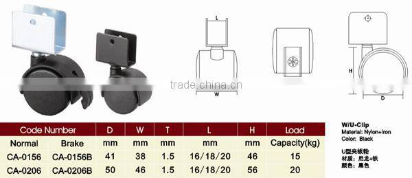 1.5 inch Nylon Black U Shape Locking China cheap caster wheels