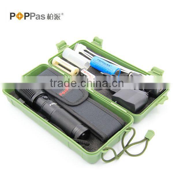 POPPAS 6618 High Power XML T6 Led Aluminium USB 5 pin Rechargeable Zoomable LED Flashlight Torch Set