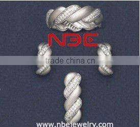 Fashion Wax micro pave setting jewelry set,small prong AAA grade cz quality rhodium wholesale costume silver jewellry set
