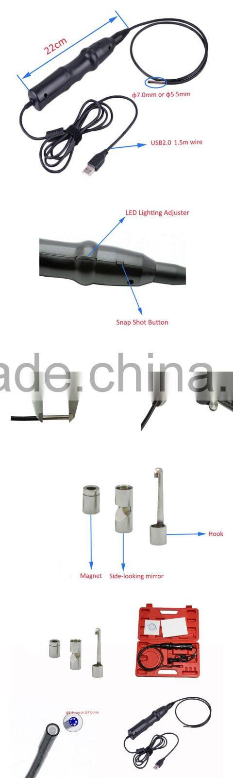 IP67 Waterproof 0.8 meter hard and flexible snake tube otg android boresocpe